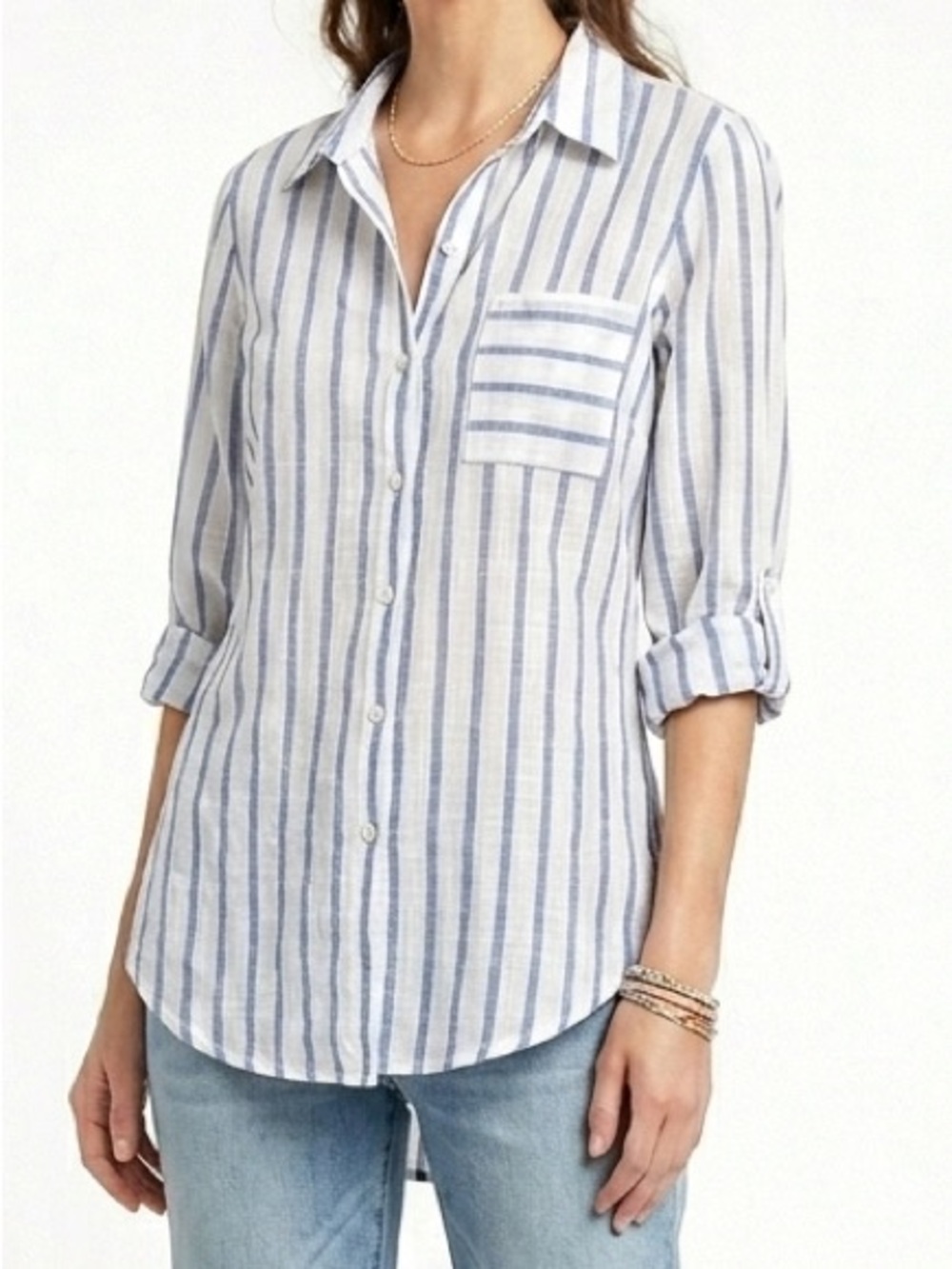 Westport White and Light Blue Striped Button-Up Shirt
